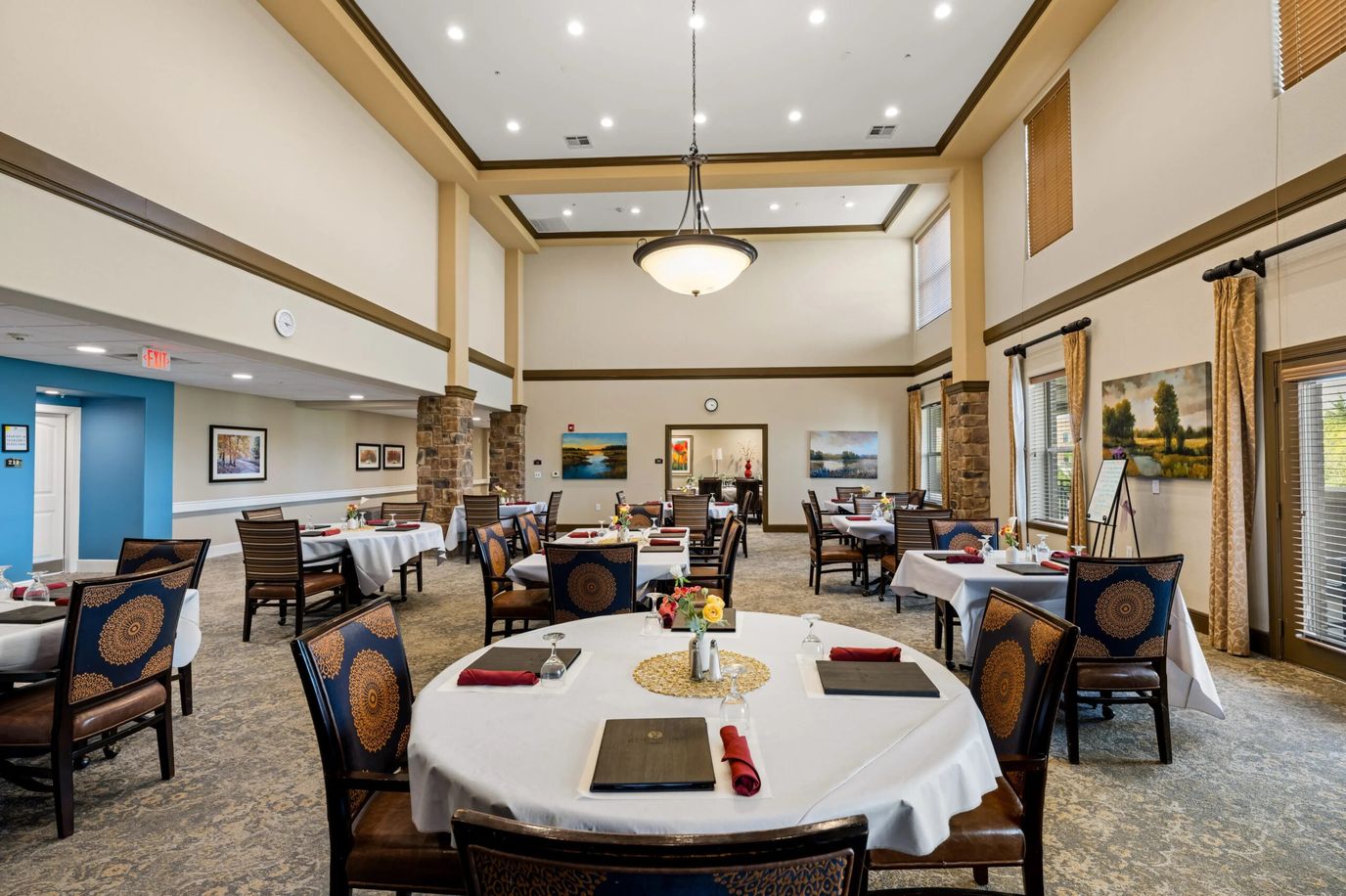 Dining room with elegant table settings and decor