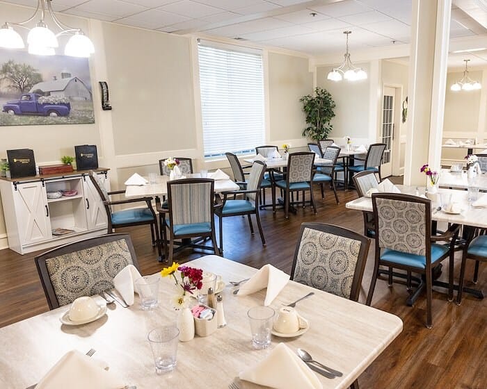 Dining area set up for a meal service