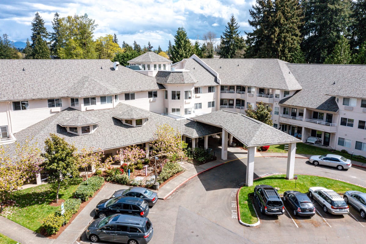 Aerial view of the exterior of Renton Assisted Living