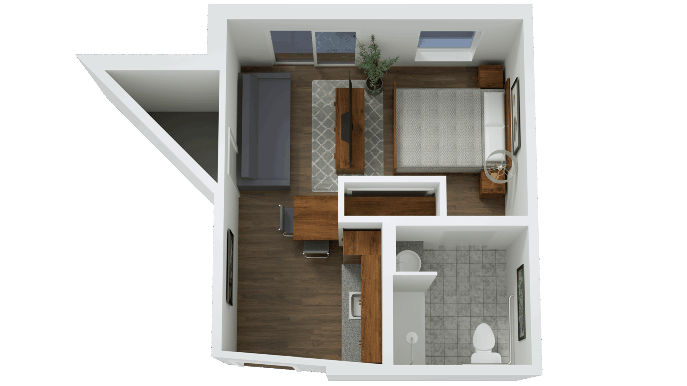 Conceptual floor plan of a resident room