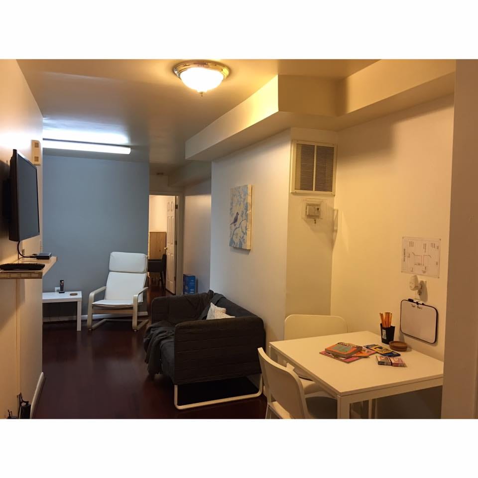 Cozy living area in a resident room