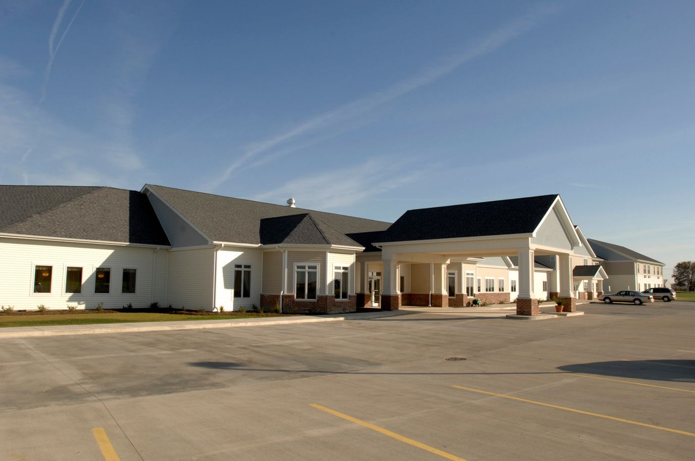 Exterior view of Eberhardt Village with parking