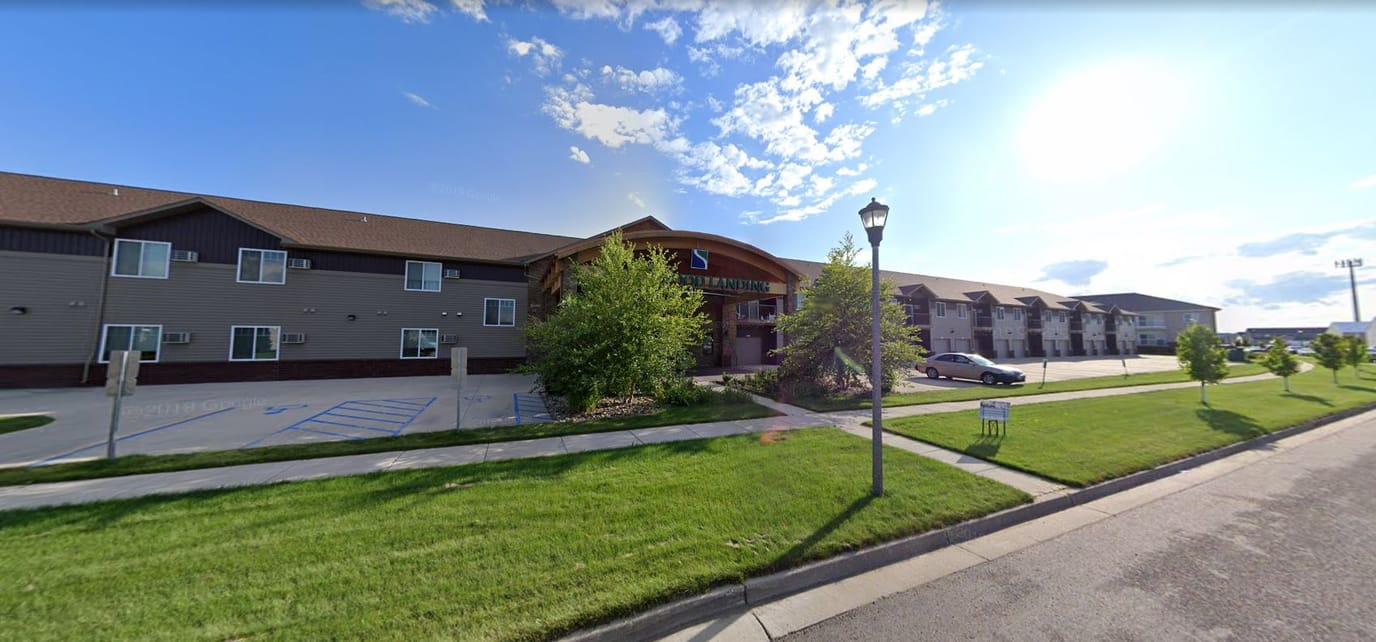 Exterior view of Lakeview Landing facility with landscaping