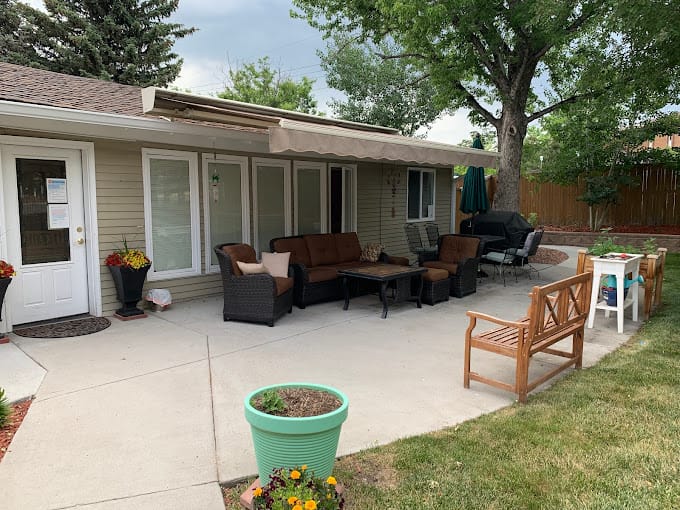 Outdoor seating area at Serenity House Assisted Living