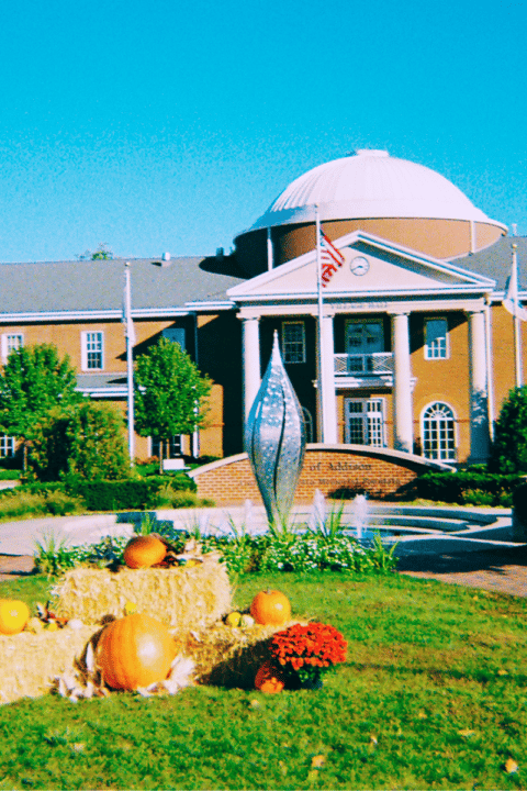 Exterior view of Golden Haven Senior Living with fall decorations