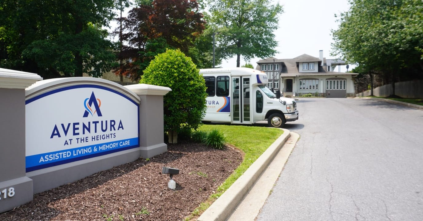 Exterior view of Aventura at The Heights with shuttle bus