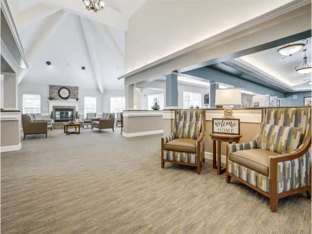 Bright interior of a common area with seating