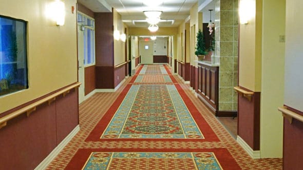 Interior hallway of a senior living facility