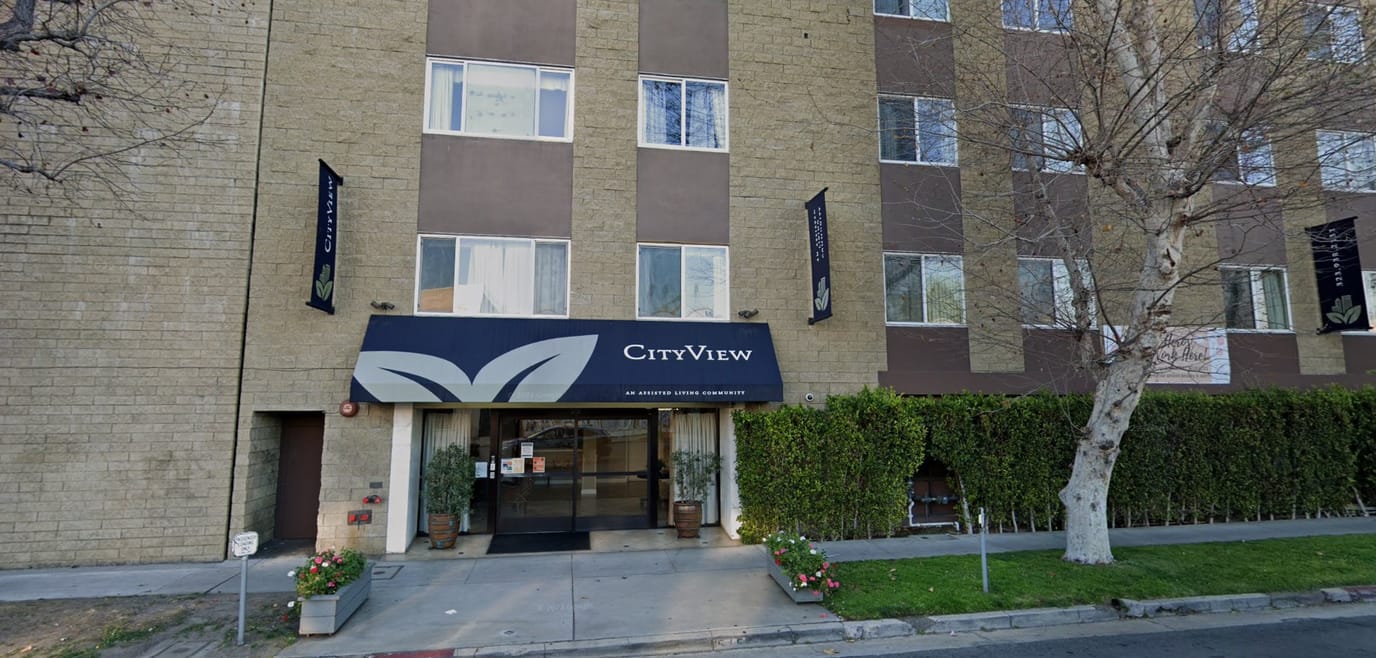 Exterior view of CityView assisted living facility entrance