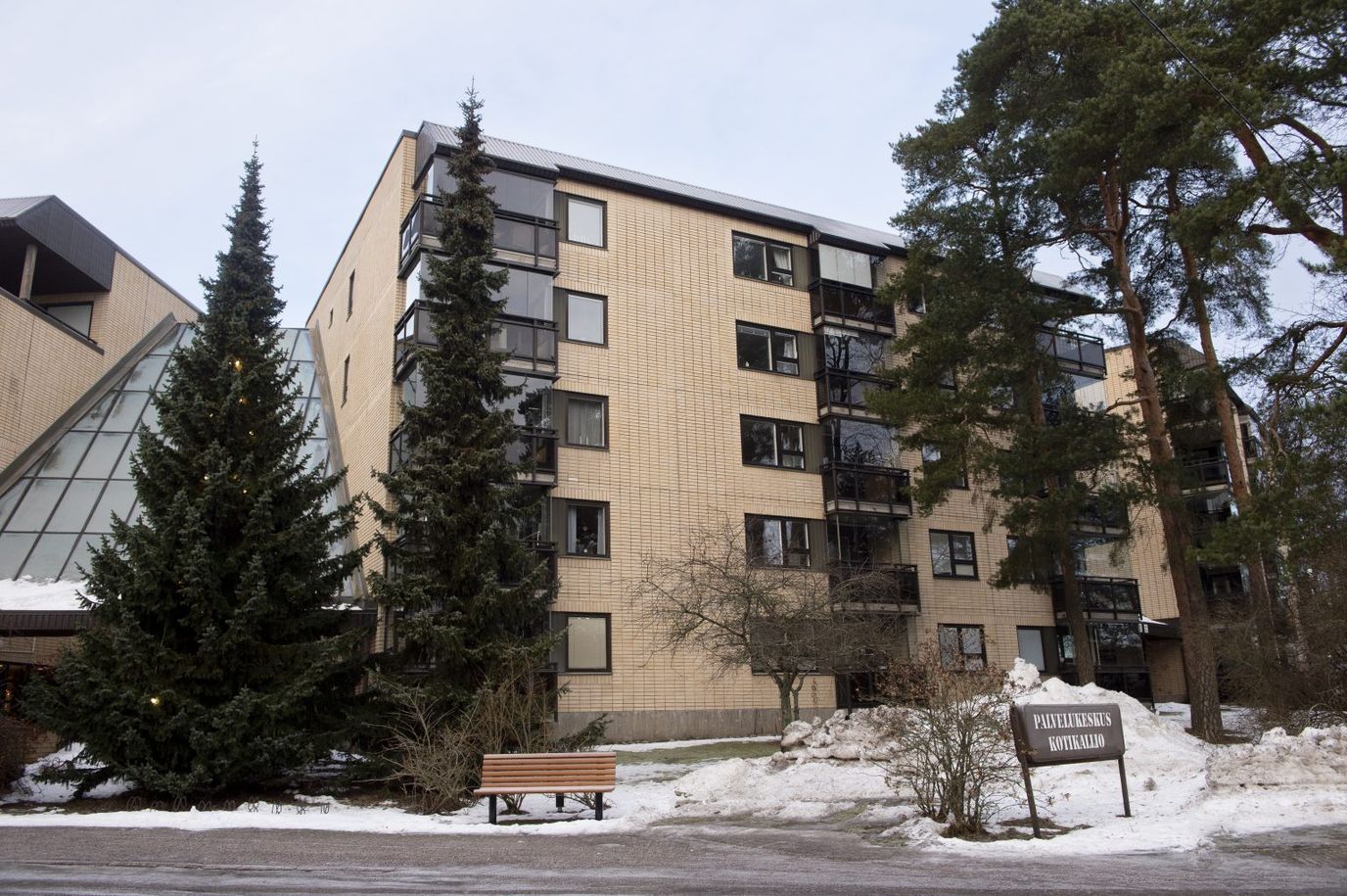 Exterior view of the facility with snowy surroundings.