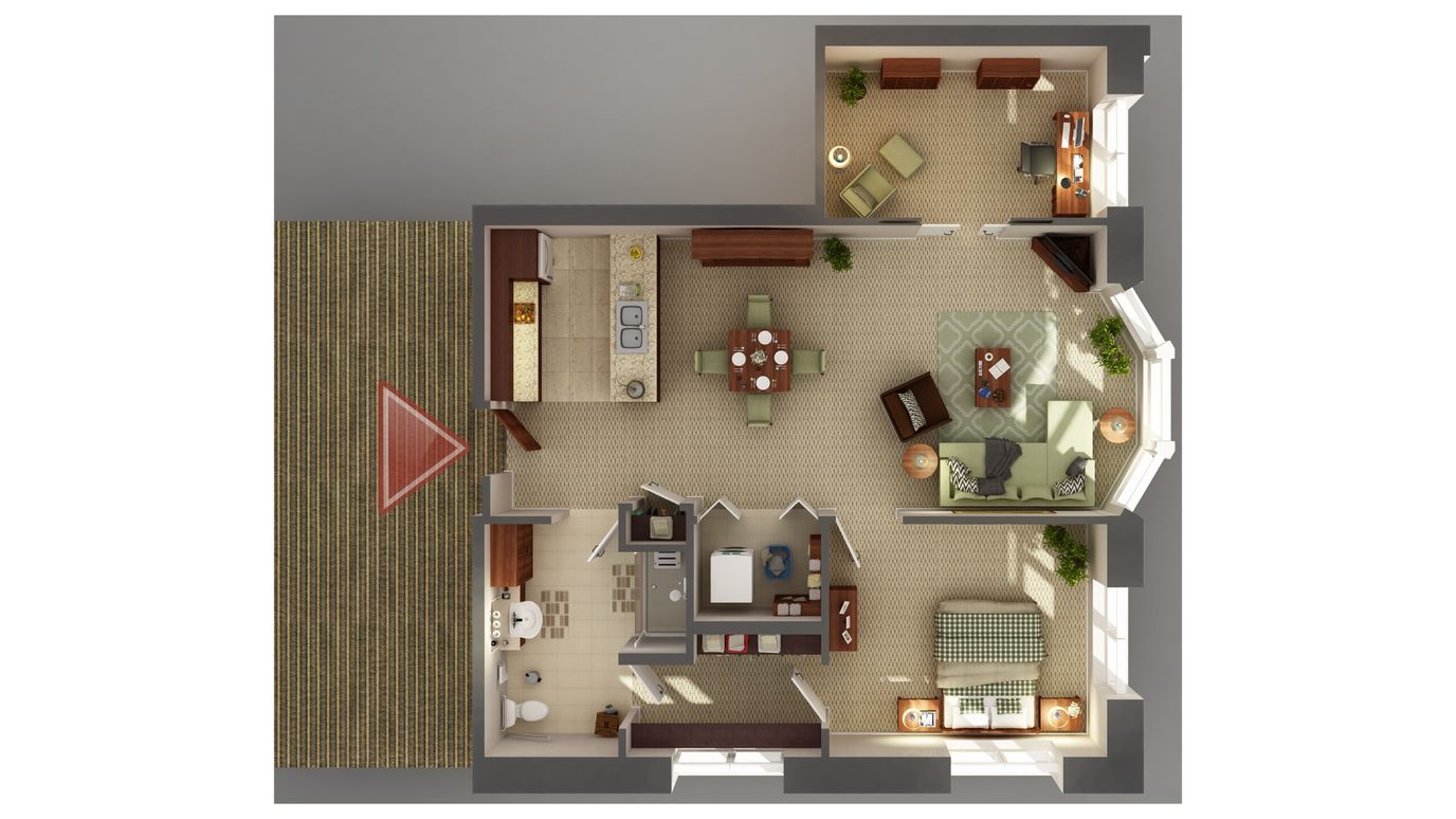 Architectural floor plan of a living unit.