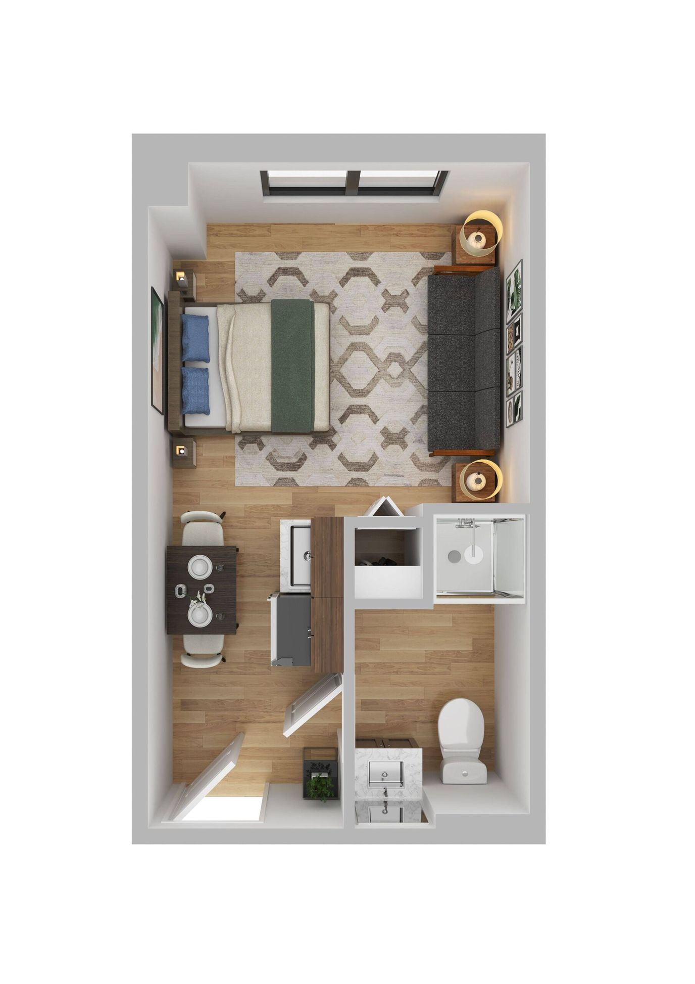 Top view of a well-furnished private resident room