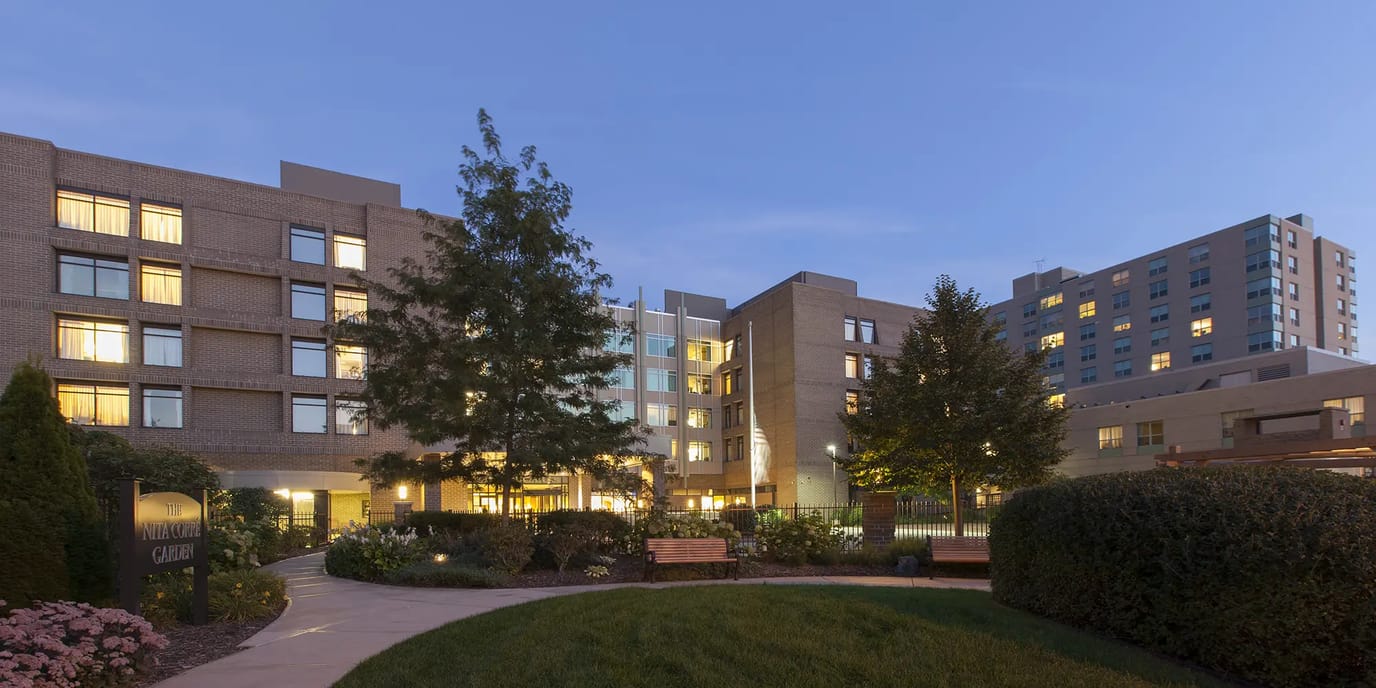 Exterior view of Ovation Jewish Home at dusk