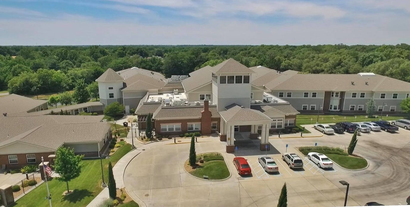 Aerial view of the assisted living facility exterior