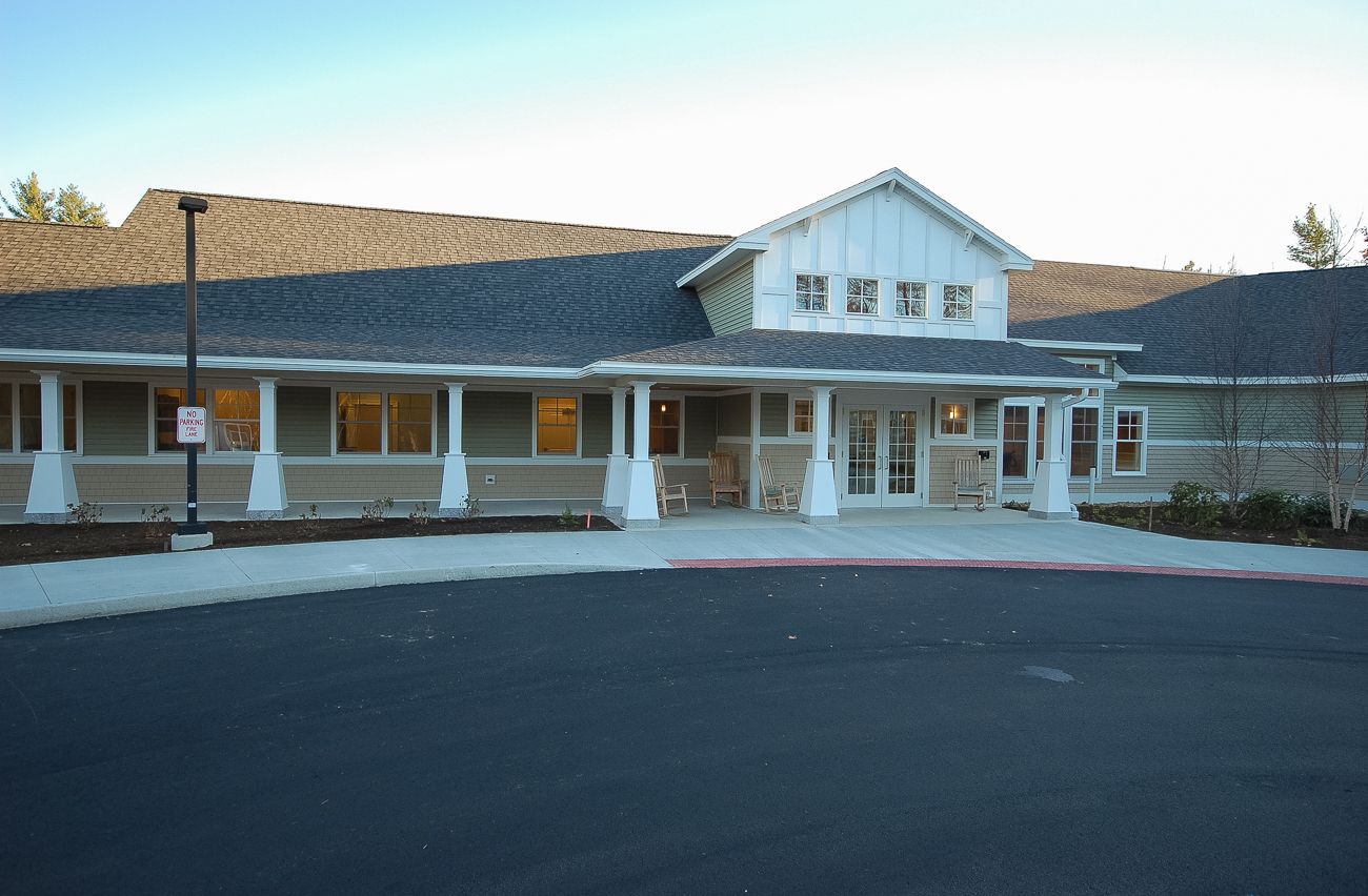 Exterior view of a senior living facility entrance