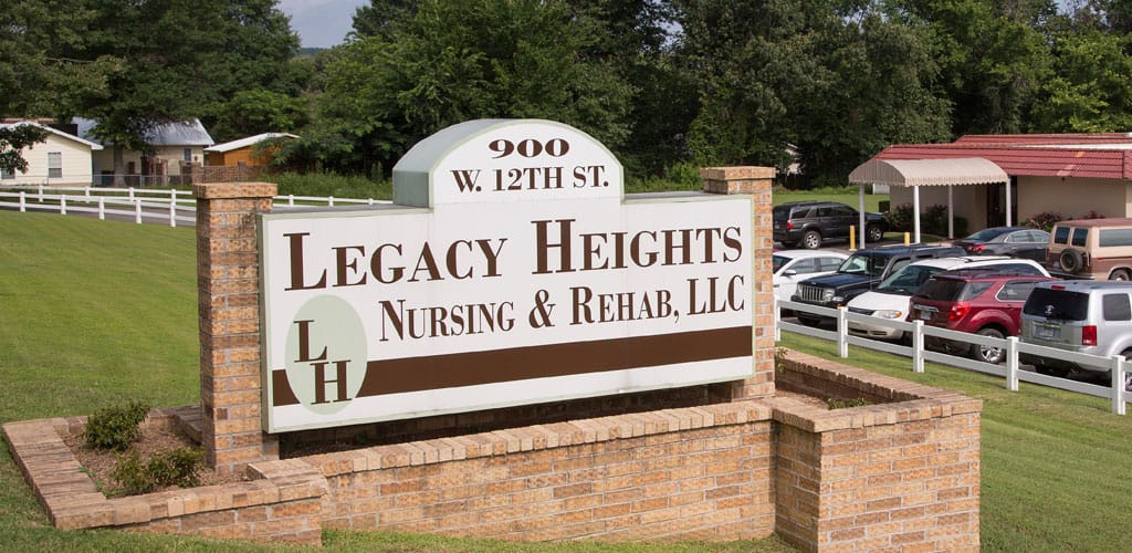 Facility sign at Legacy Heights Nursing Home