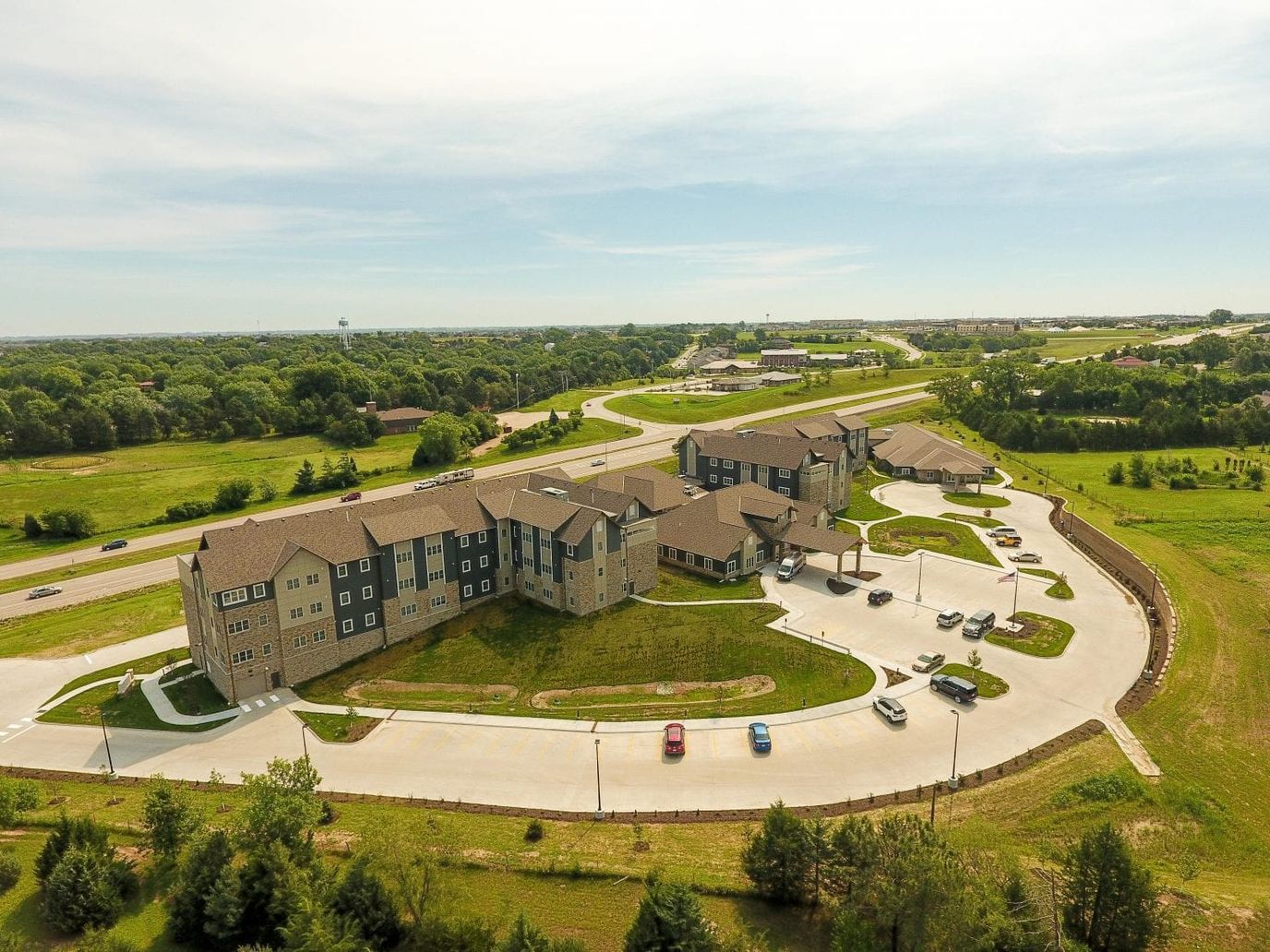Aerial view of Pemberly Place’s exterior and grounds