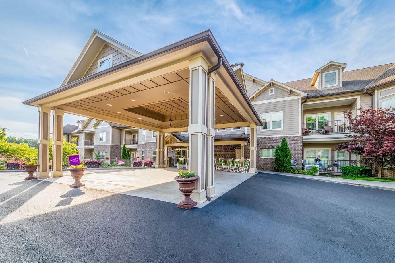 Covered entrance of a senior living facility