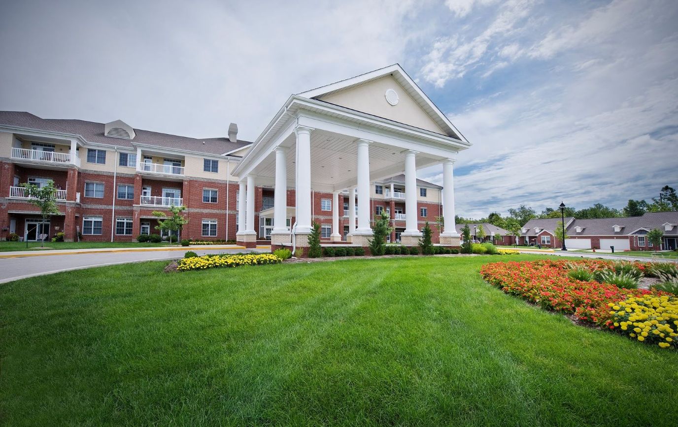Exterior view of Westminster Village North with landscaped gardens