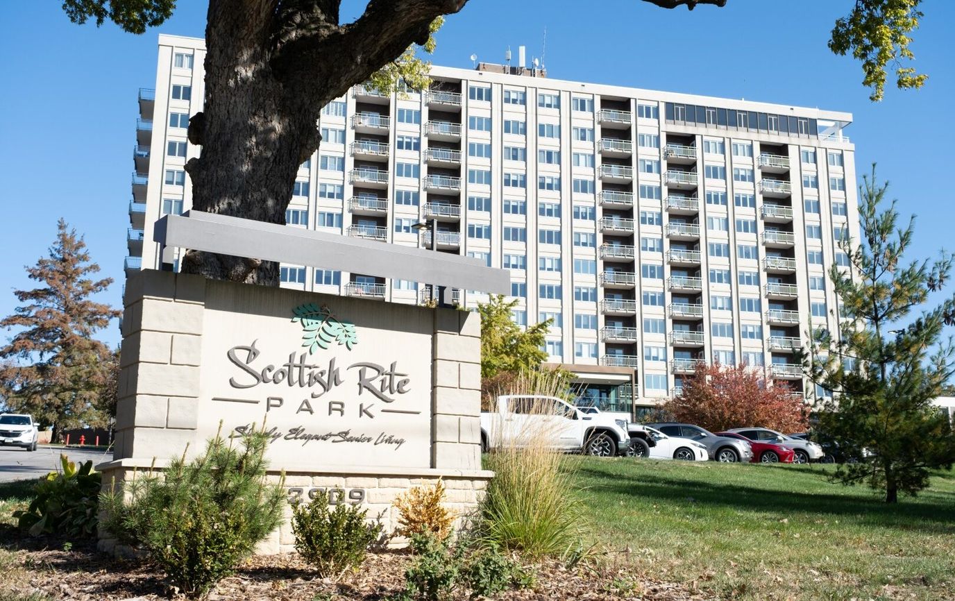 Exterior view of Scottish Rite Park and its signage
