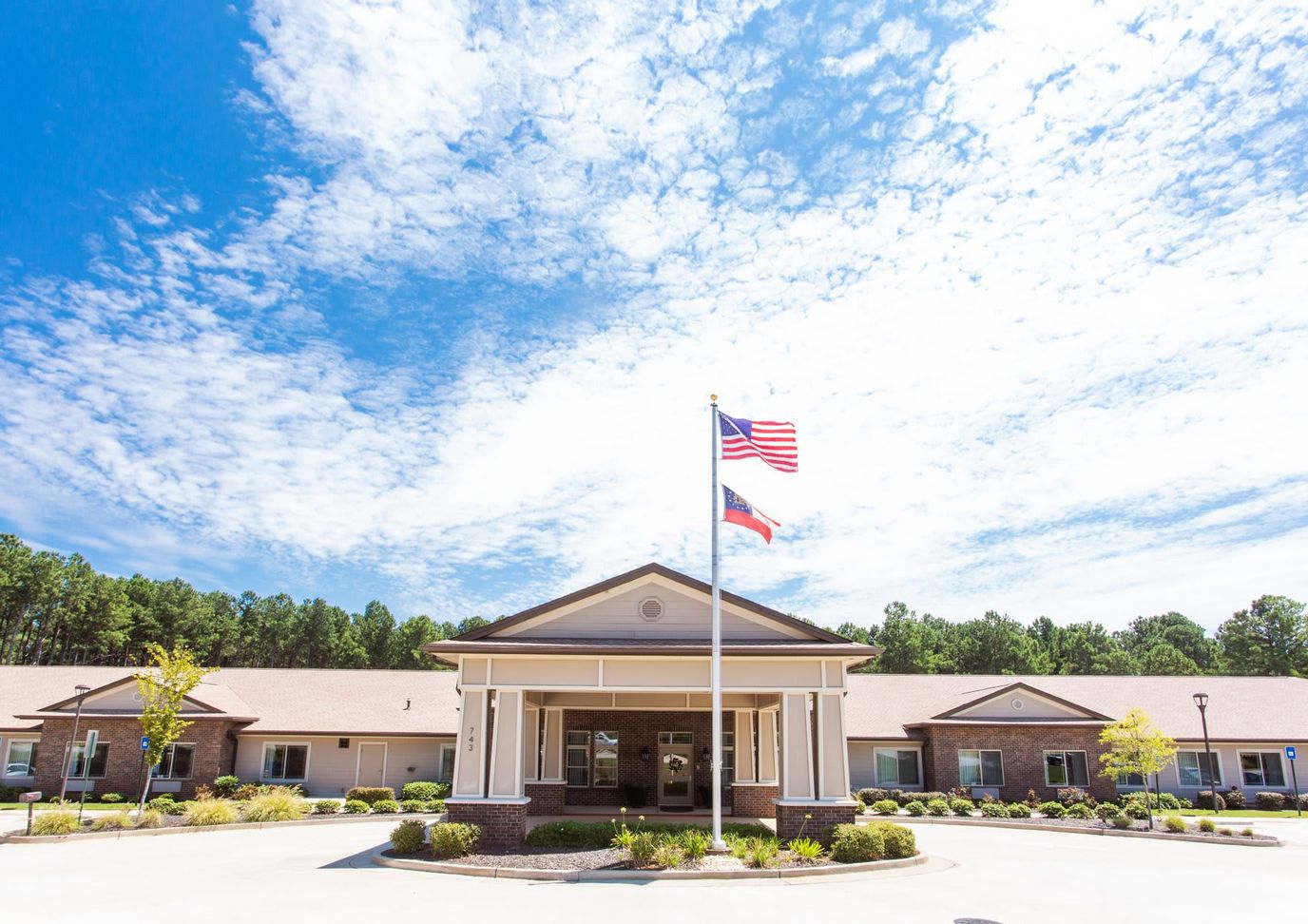 Exterior view of Marshall Pines Assisted Living facility