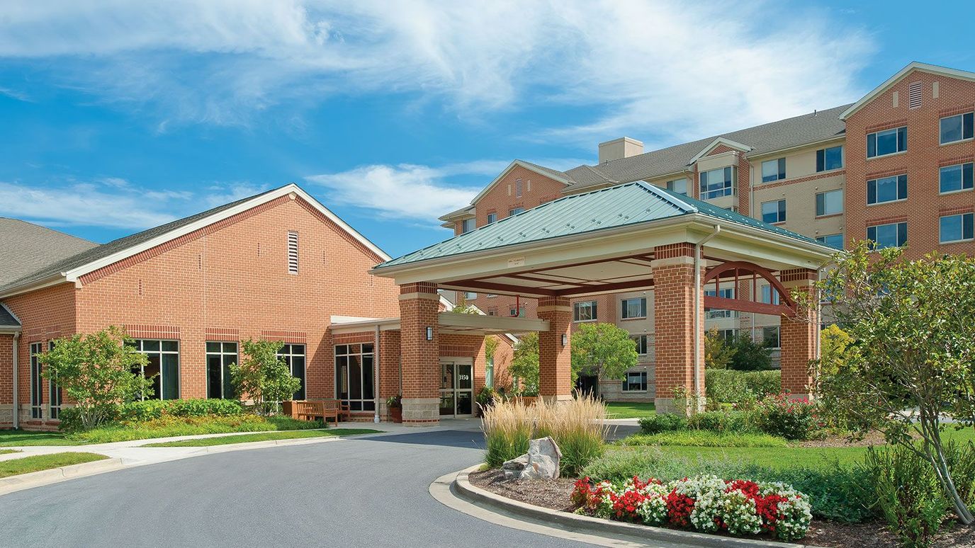 Entrance of Riderwood Village with landscaping