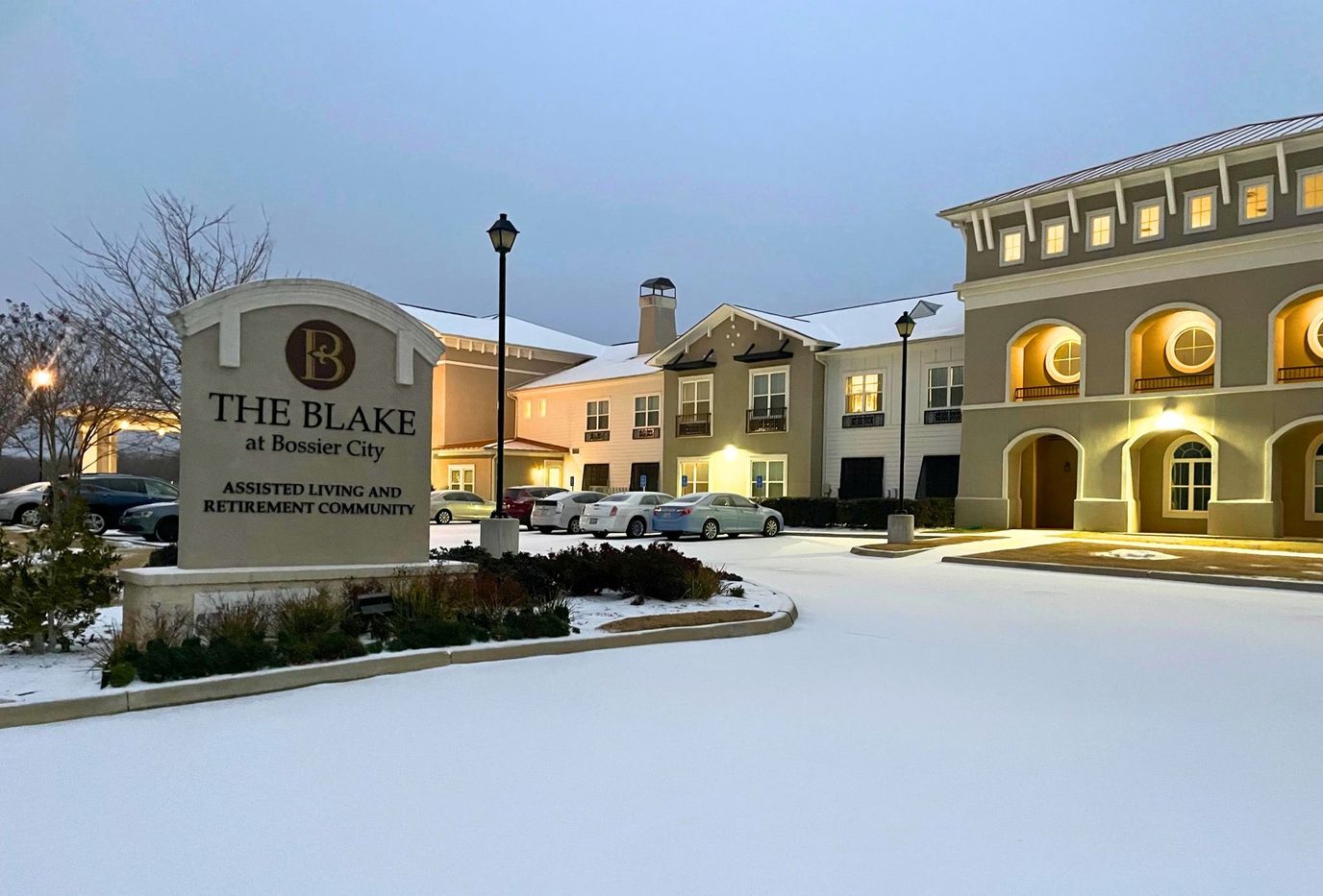 Exterior view of The Blake at Bossier City in winter