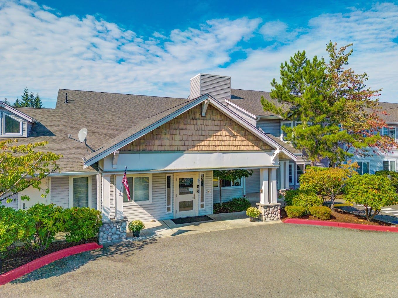 Exterior view of a senior living facility entrance
