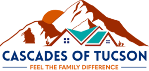 Cascades of Tucson, assisted living in Tucson, AZ — Cascades of Tucson logo with mountain and house graphics