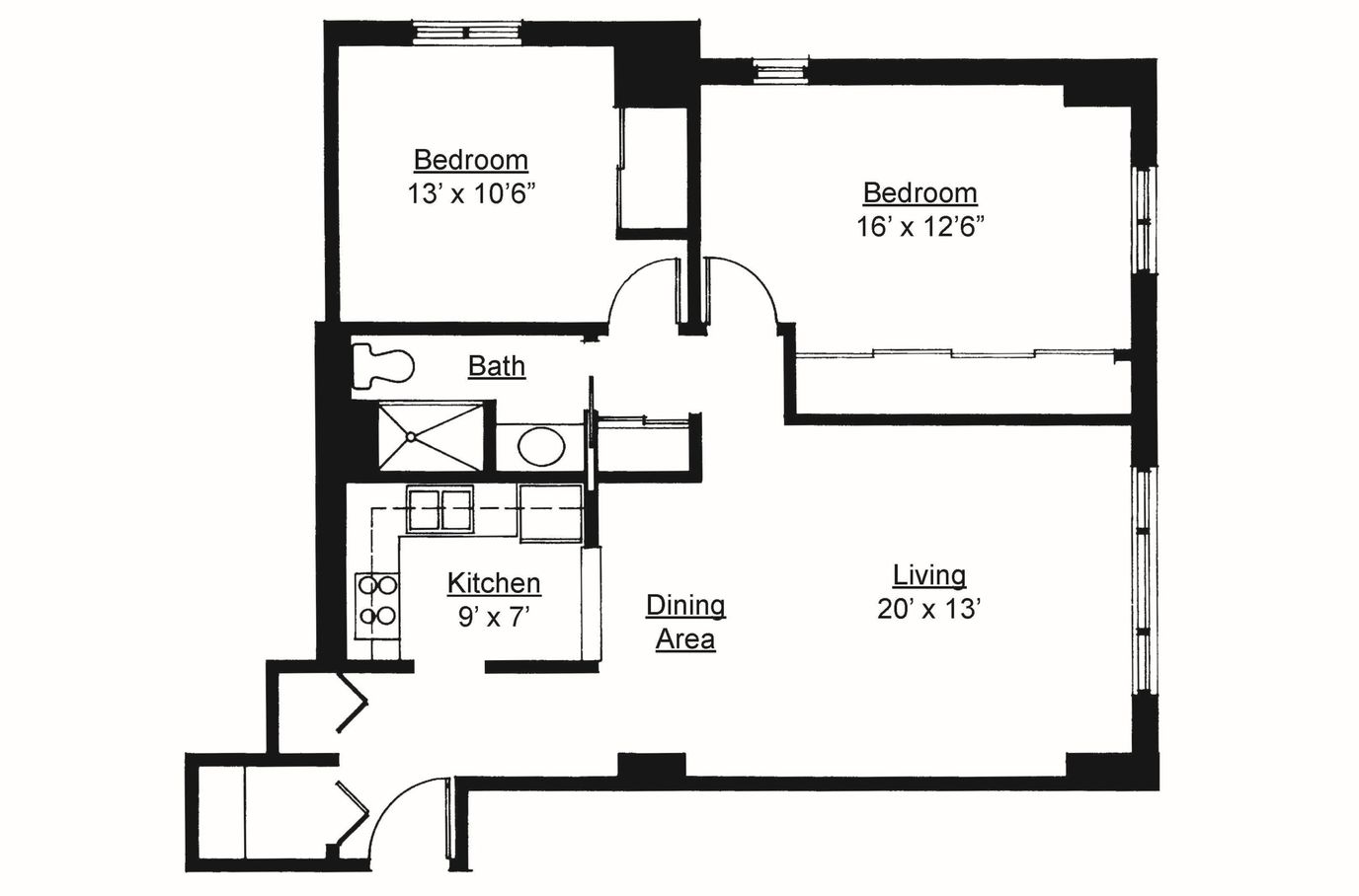 Architectural floor plan of a residential unit