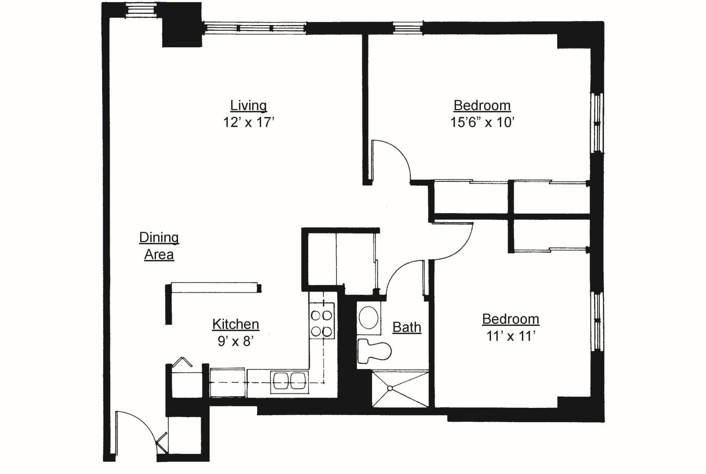 Architectural floor plan of a resident unit