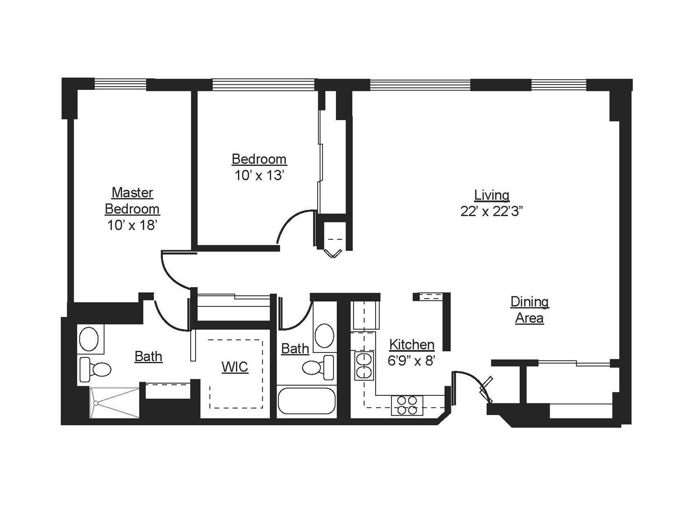 Architectural floor plan of a living space