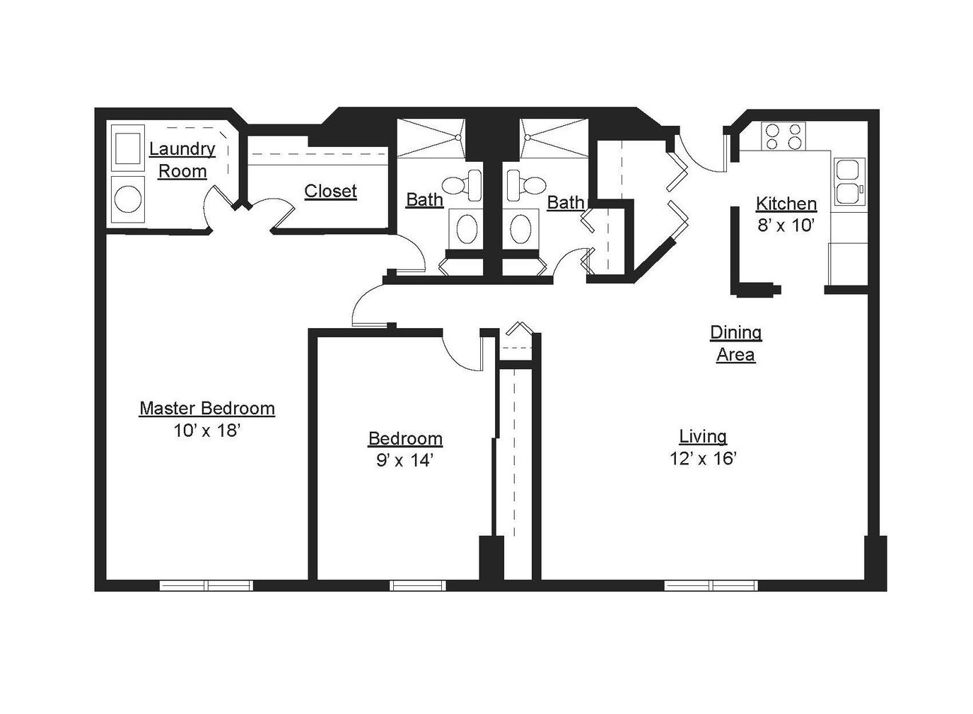 Architectural floor plan of a residential unit