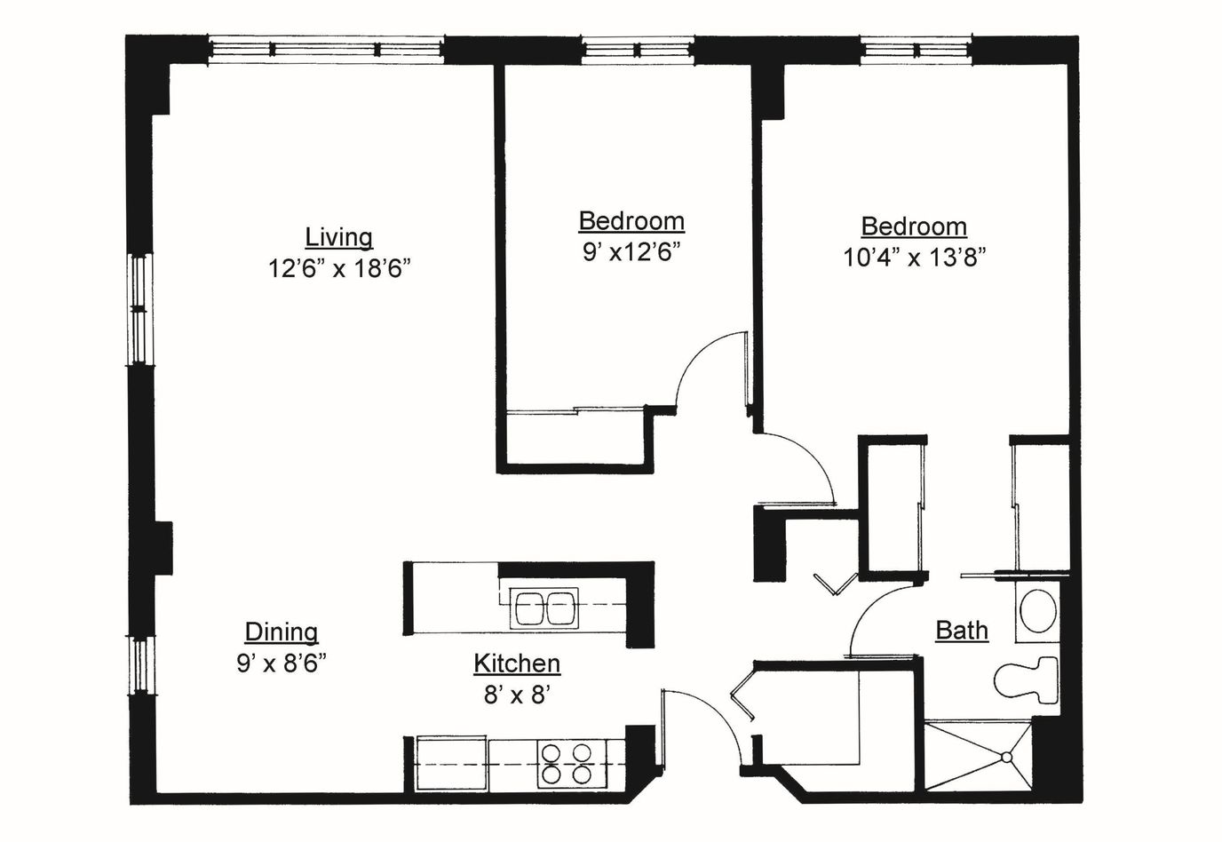 Architectural floor plan of a resident unit