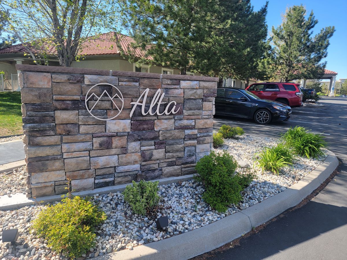 Entrance sign of the Alta assisted living facility