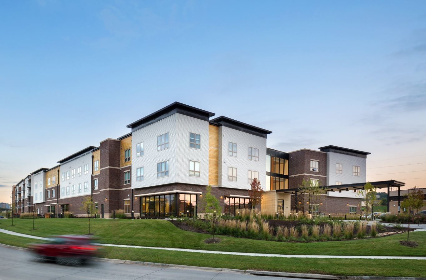 Exterior view of Aksarben Village Senior Living Community