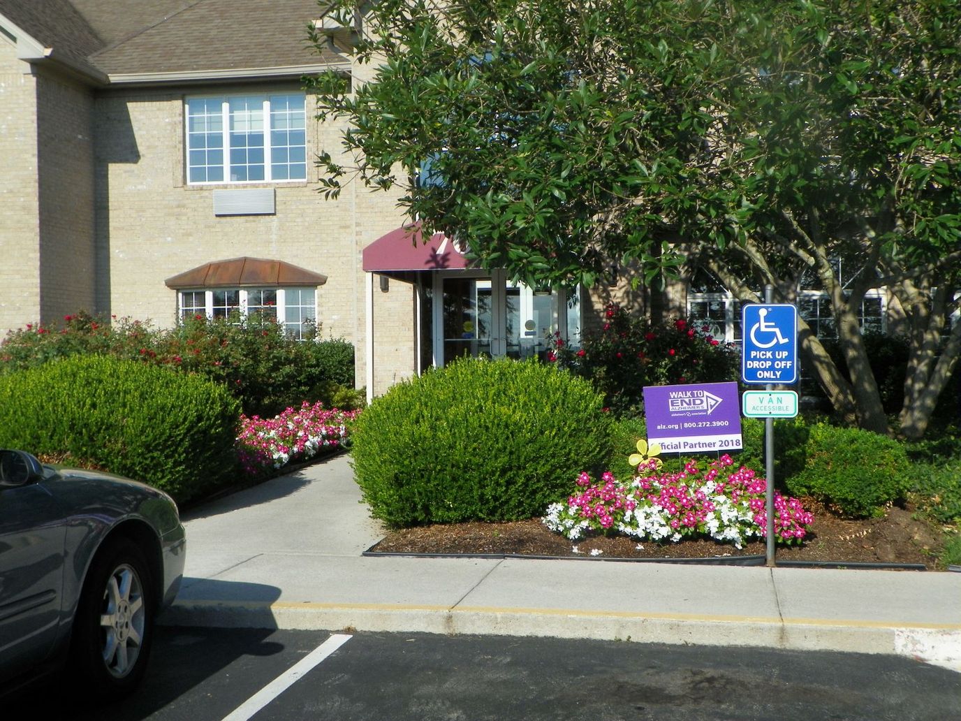 Entrance area of Liberty Ridge Senior Living Community with landscaping