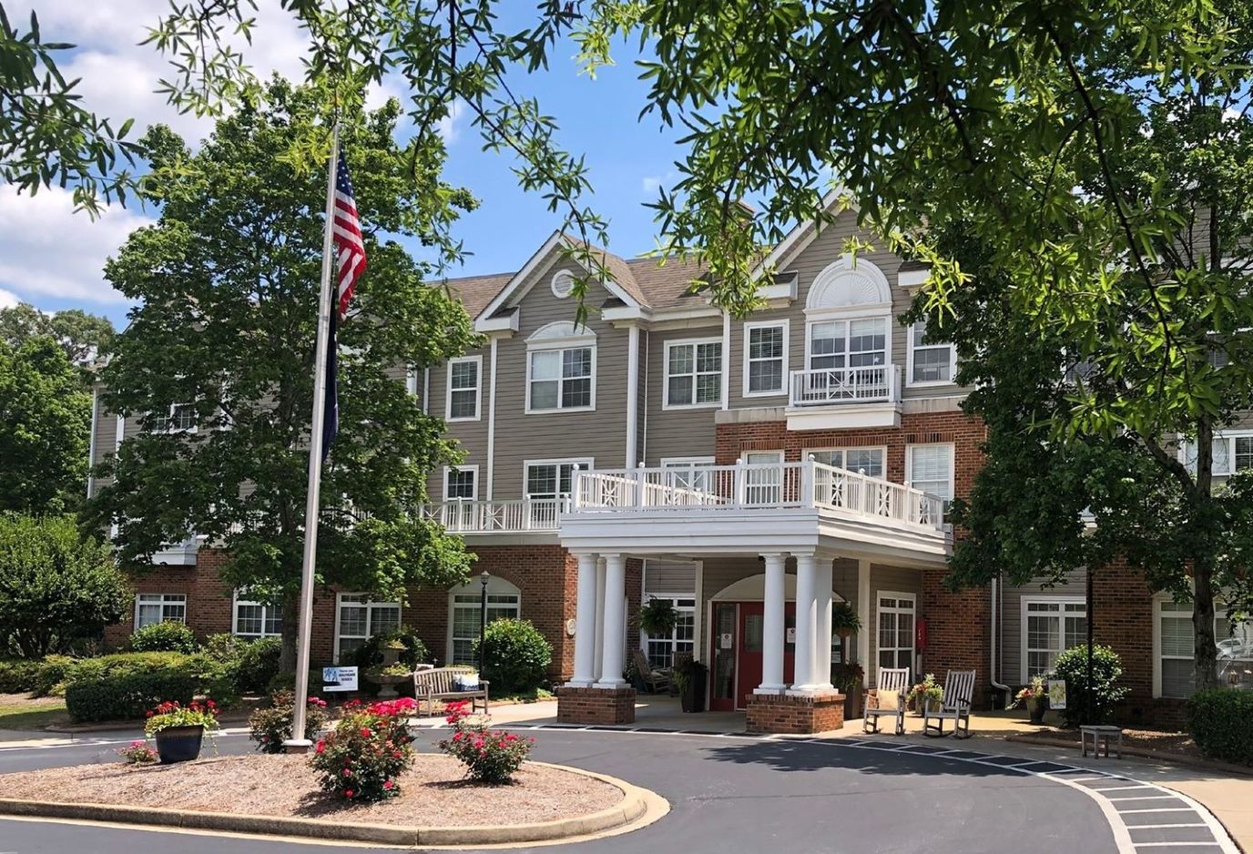 Exterior view of The Gables on Pelham with signage