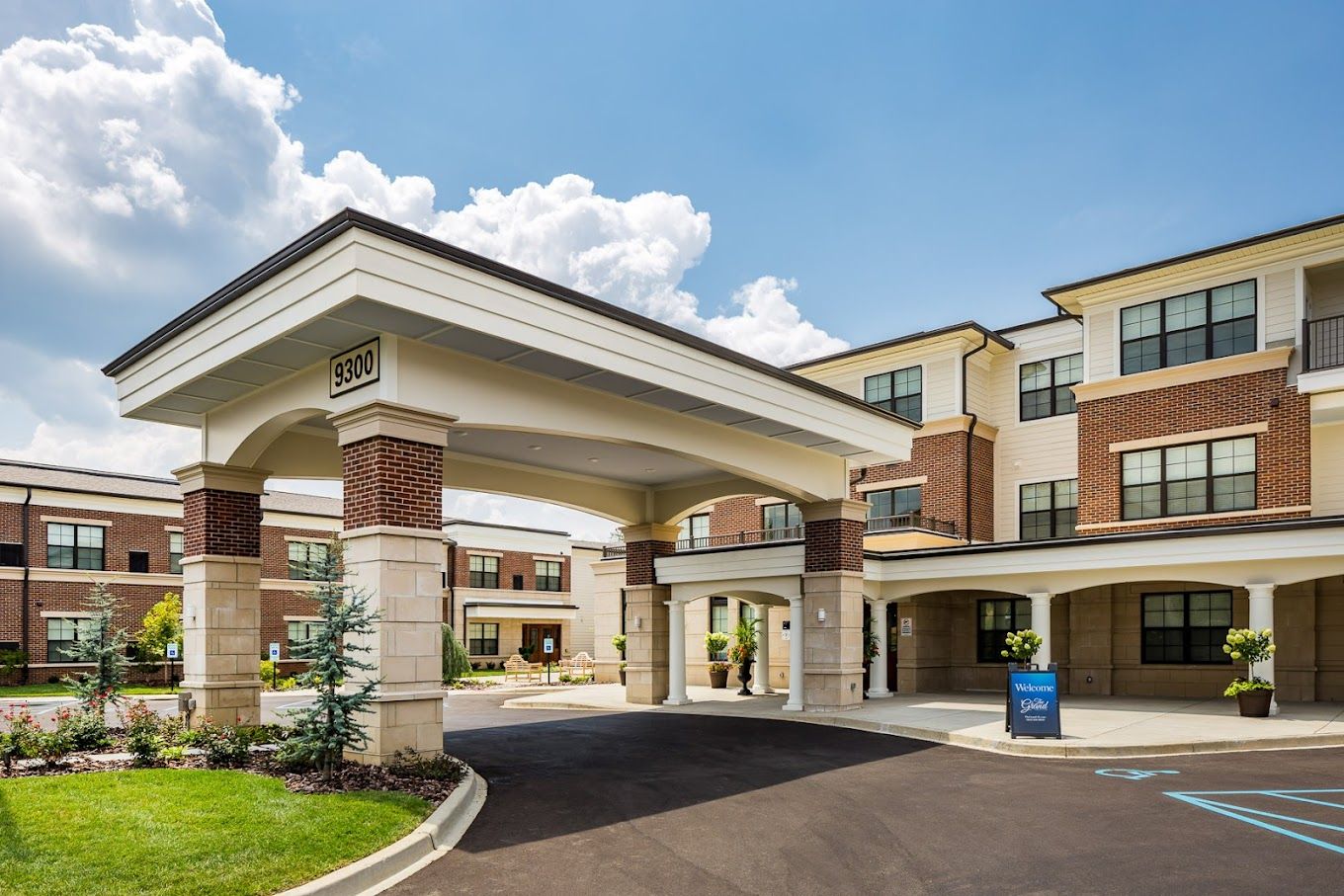 Front entrance of The Grand Senior Living facility
