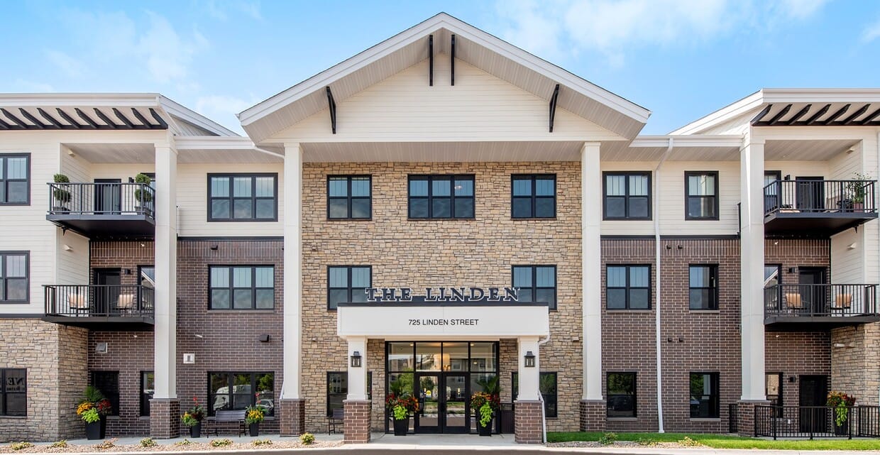 Exterior view of The Linden Apartments