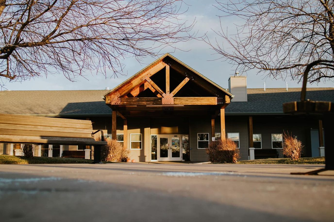 Exterior view of a senior living facility entrance