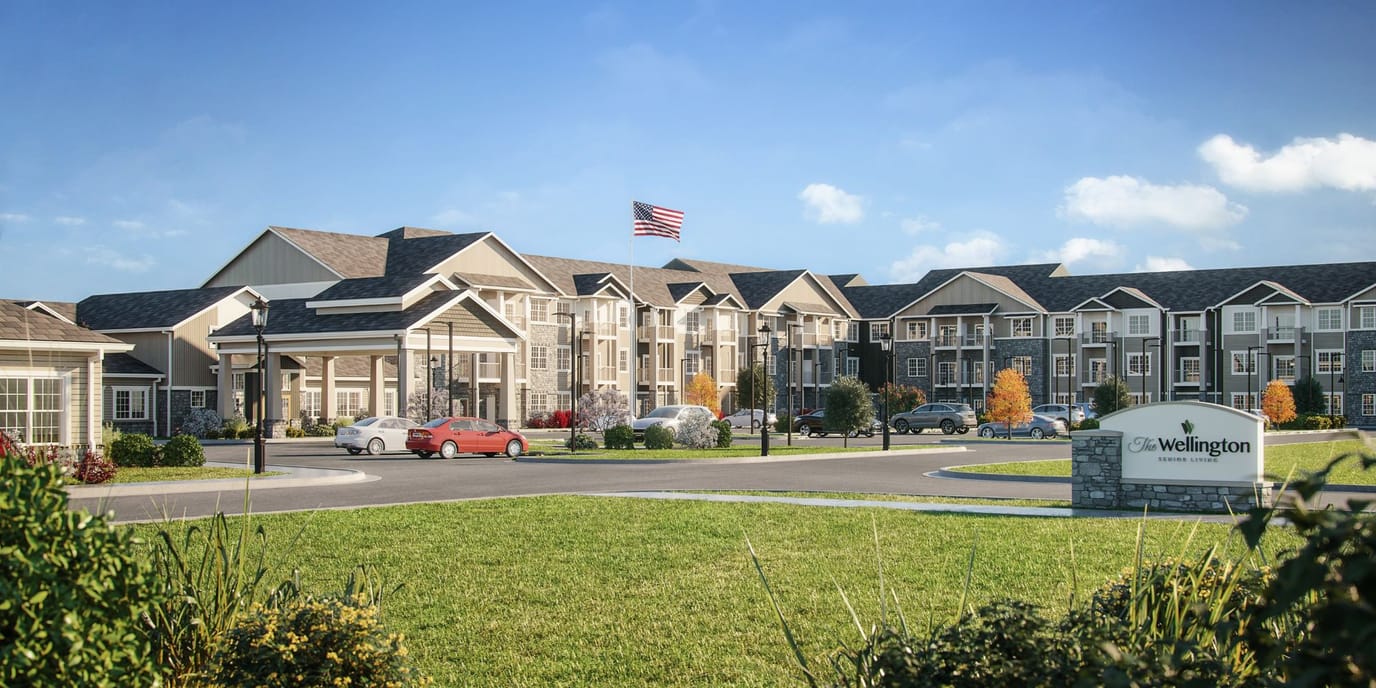 Exterior view of The Wellington Senior Living facility