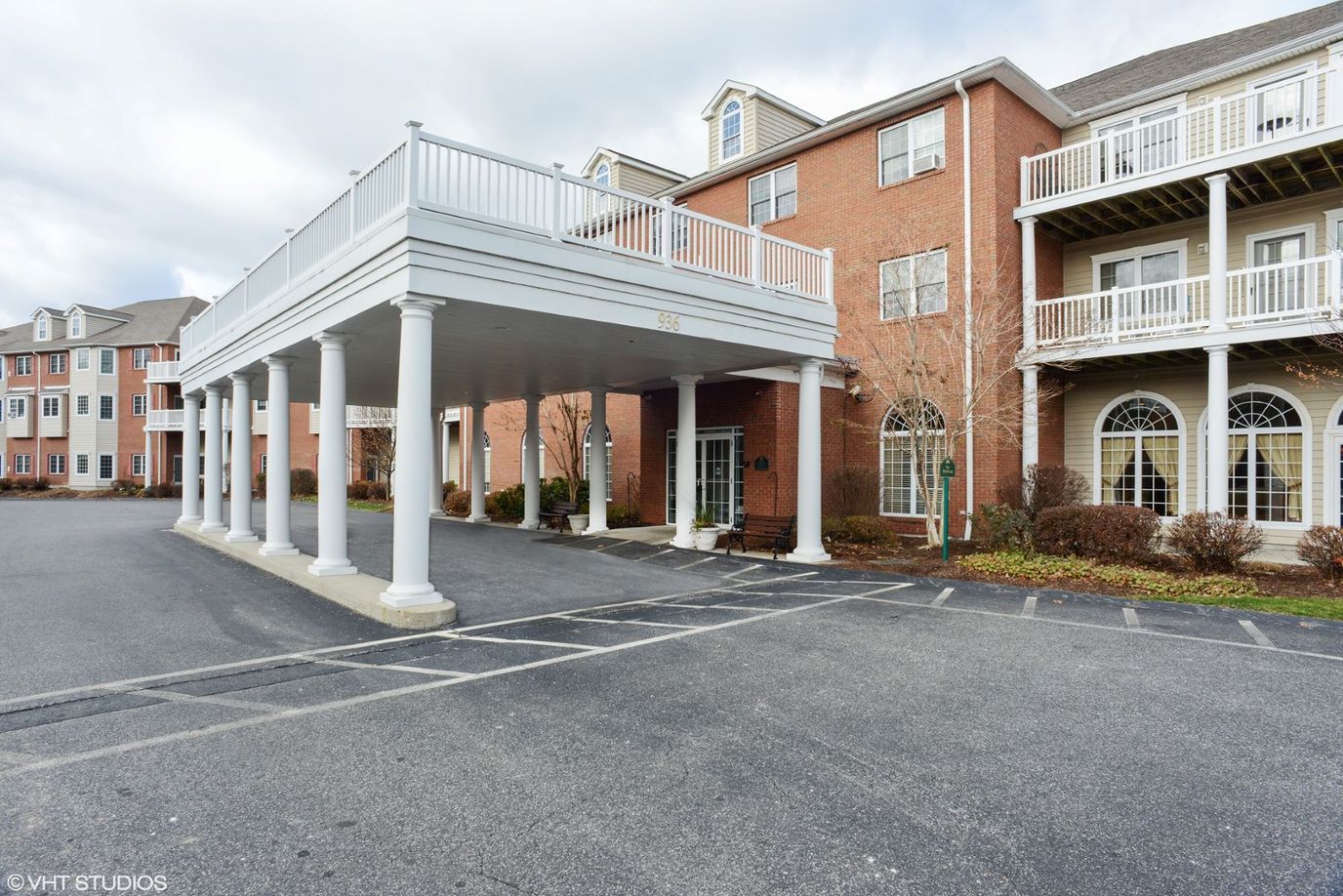 Covered entrance of a senior living facility