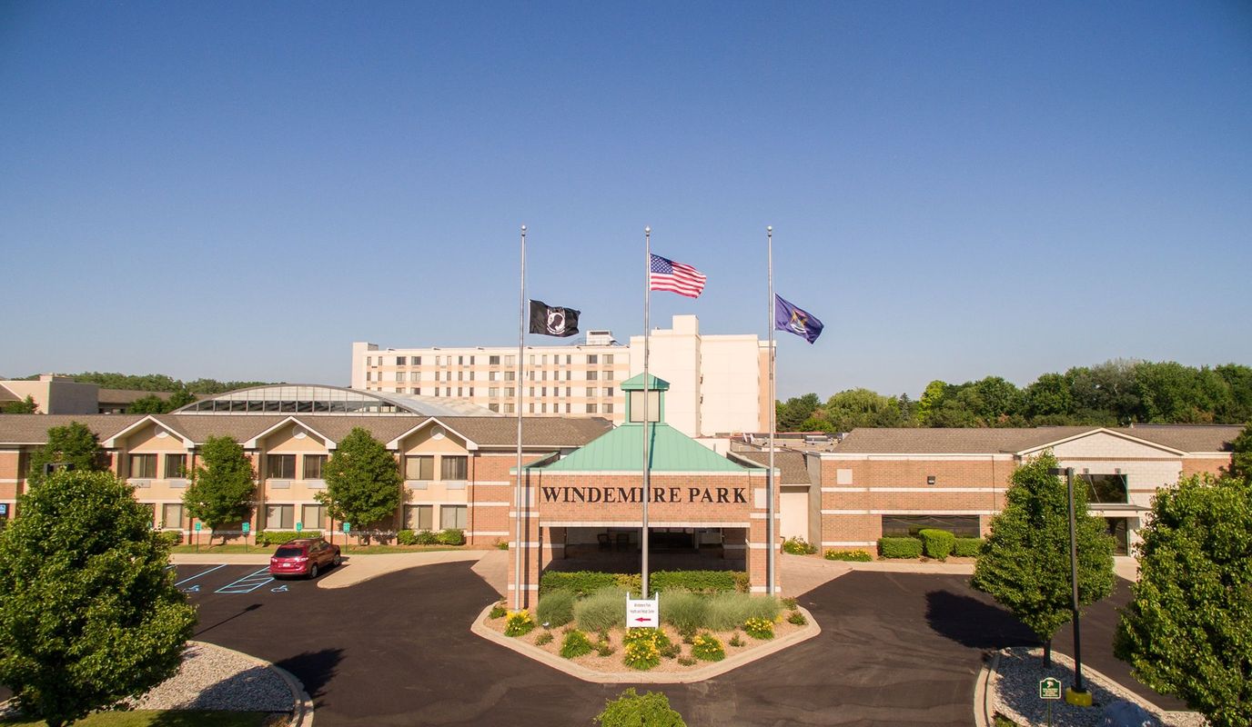 Exterior view of Windemire Park with flags and entrance
