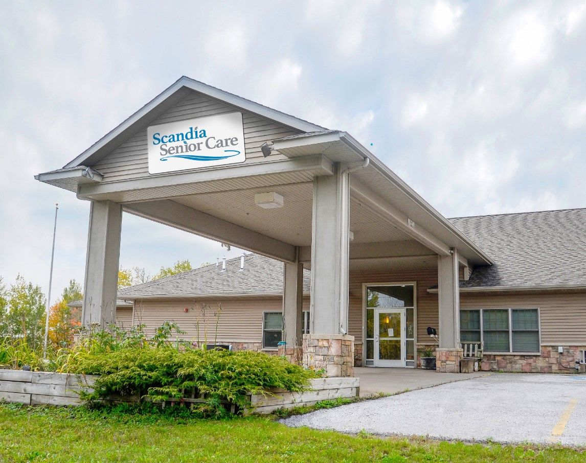Exterior view of Scandia Senior Care facility entrance
