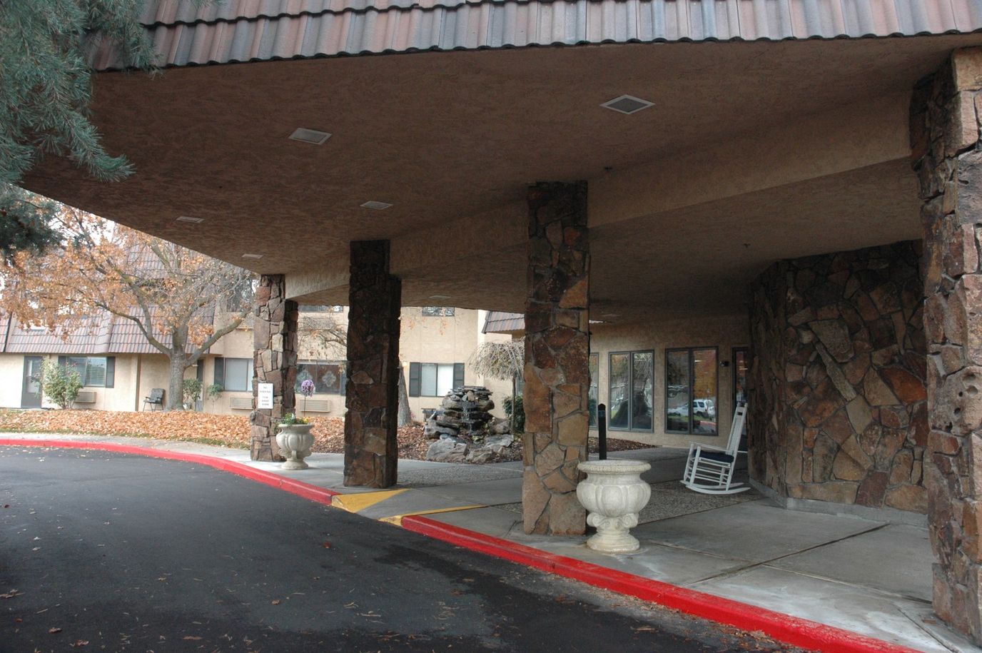 Covered entrance of a senior living facility