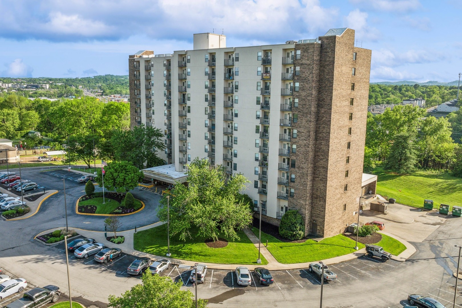 Aerial view of the nursing home building and grounds