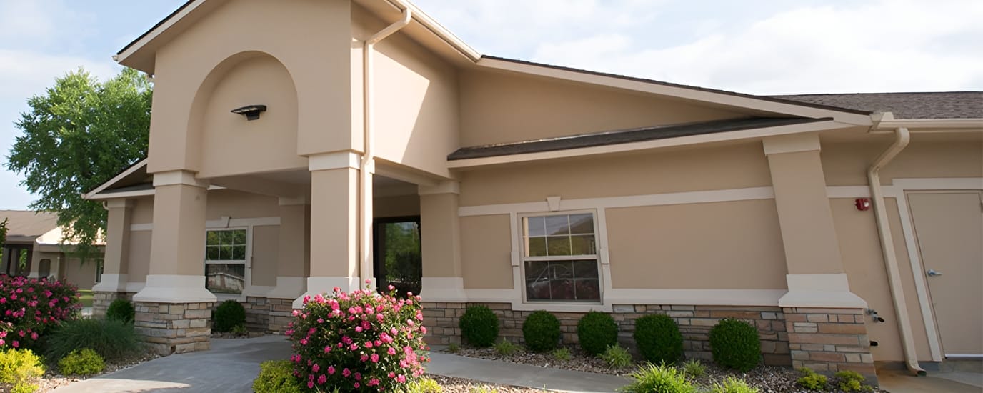 Exterior view of Fayetteville Health and Rehabilitation Center entrance