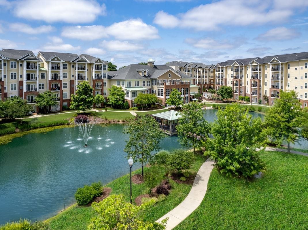 Beautiful landscaped view of a senior living facility