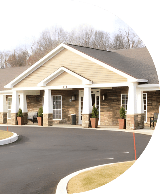 Exterior view of a senior living facility entrance